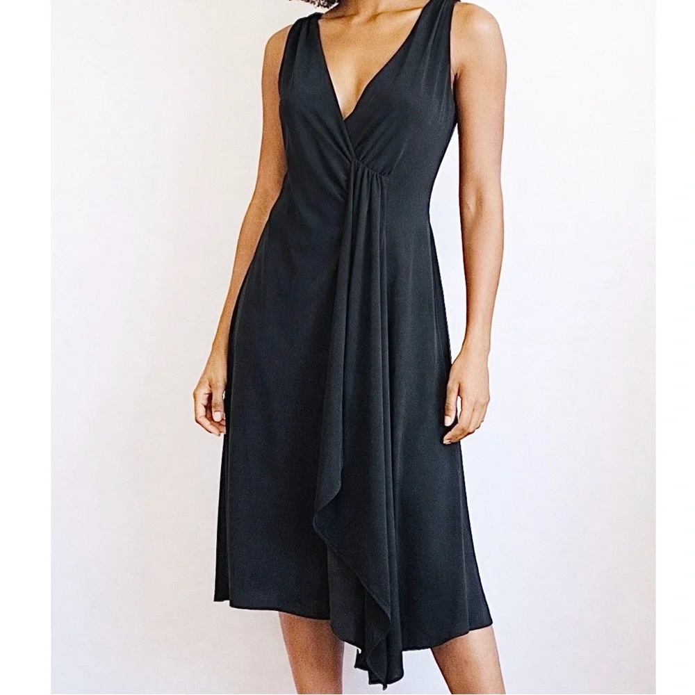 Vintage Sleeveless Midi Elegant Asymmetrical Hem Dress True Black Size Medium - Picture 6 of 9